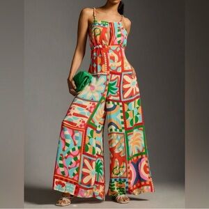 FARM RIO Vibrant Multicolor Patchwork Wide-Leg Jumpsuit
